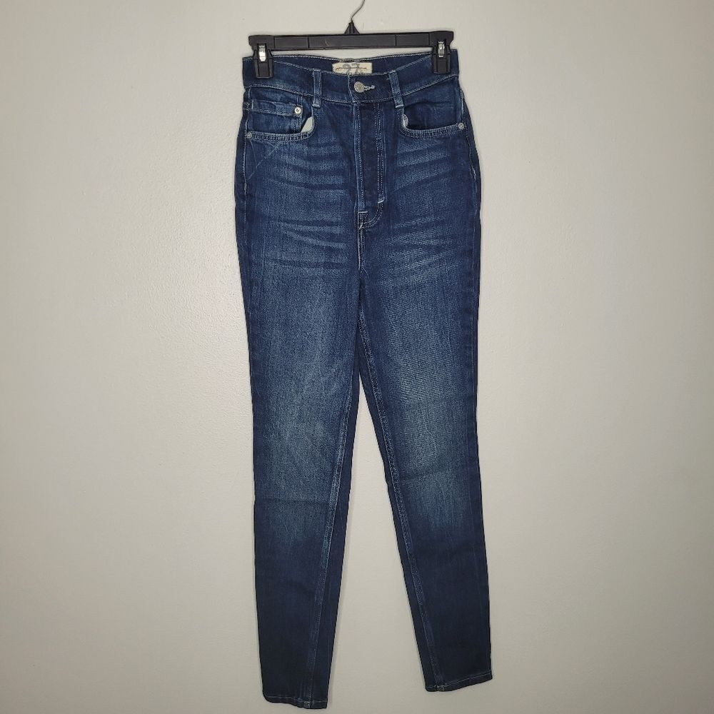 We the free dark wash skinny high rise ankle button fly jeans size 27